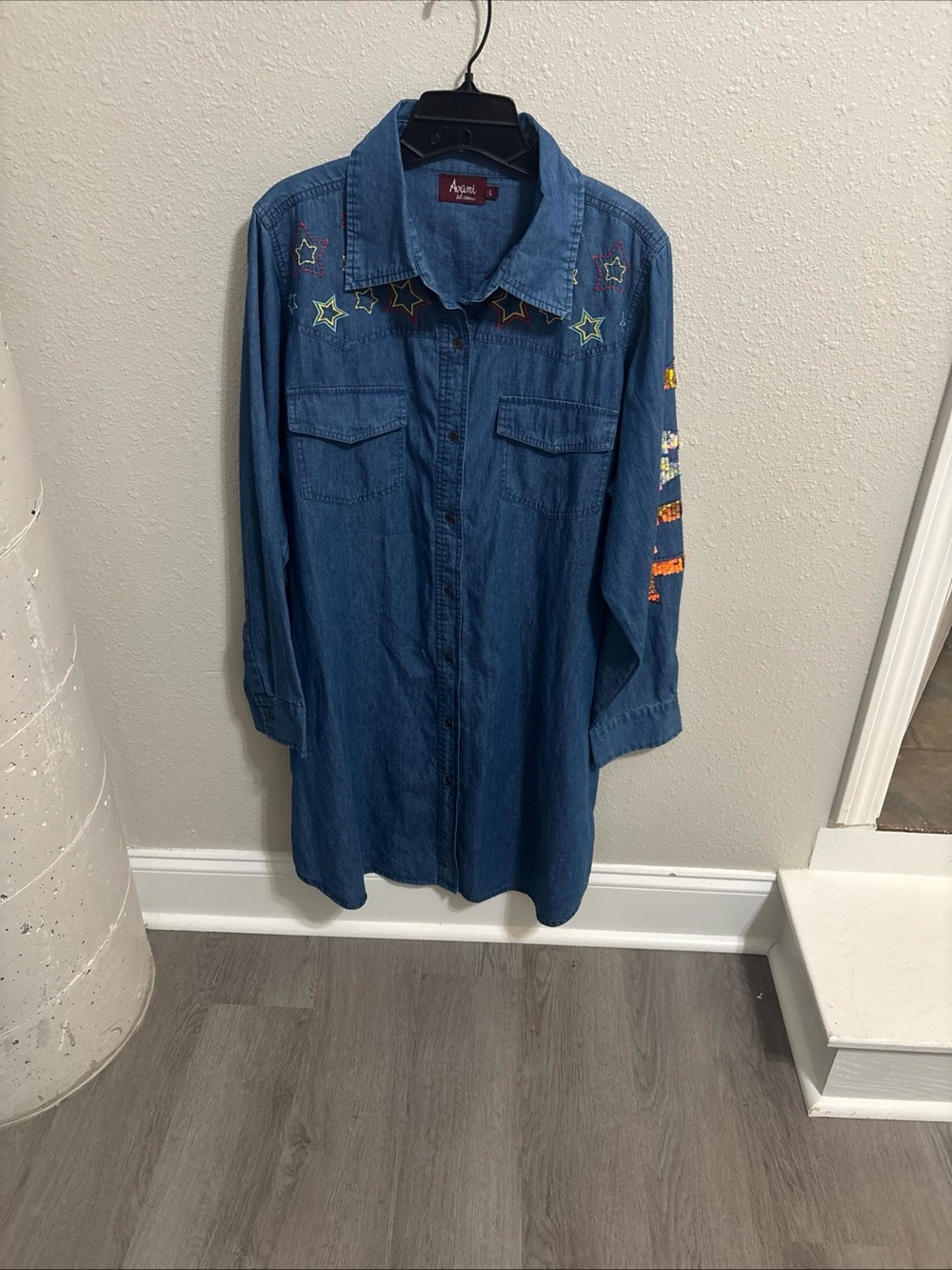 Avani  Blue Denim Texas Western  embroidered and embellished dress Size L